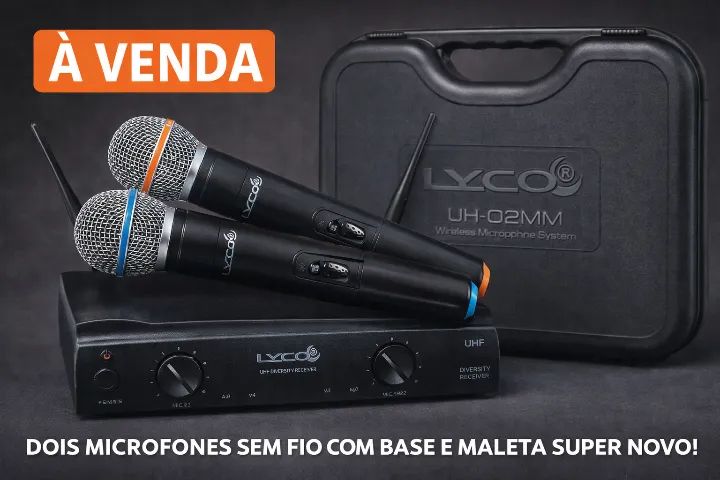 Microfone Sem Fio Duplo Lyco UH-02MM + Base + Maleta - Super Novo