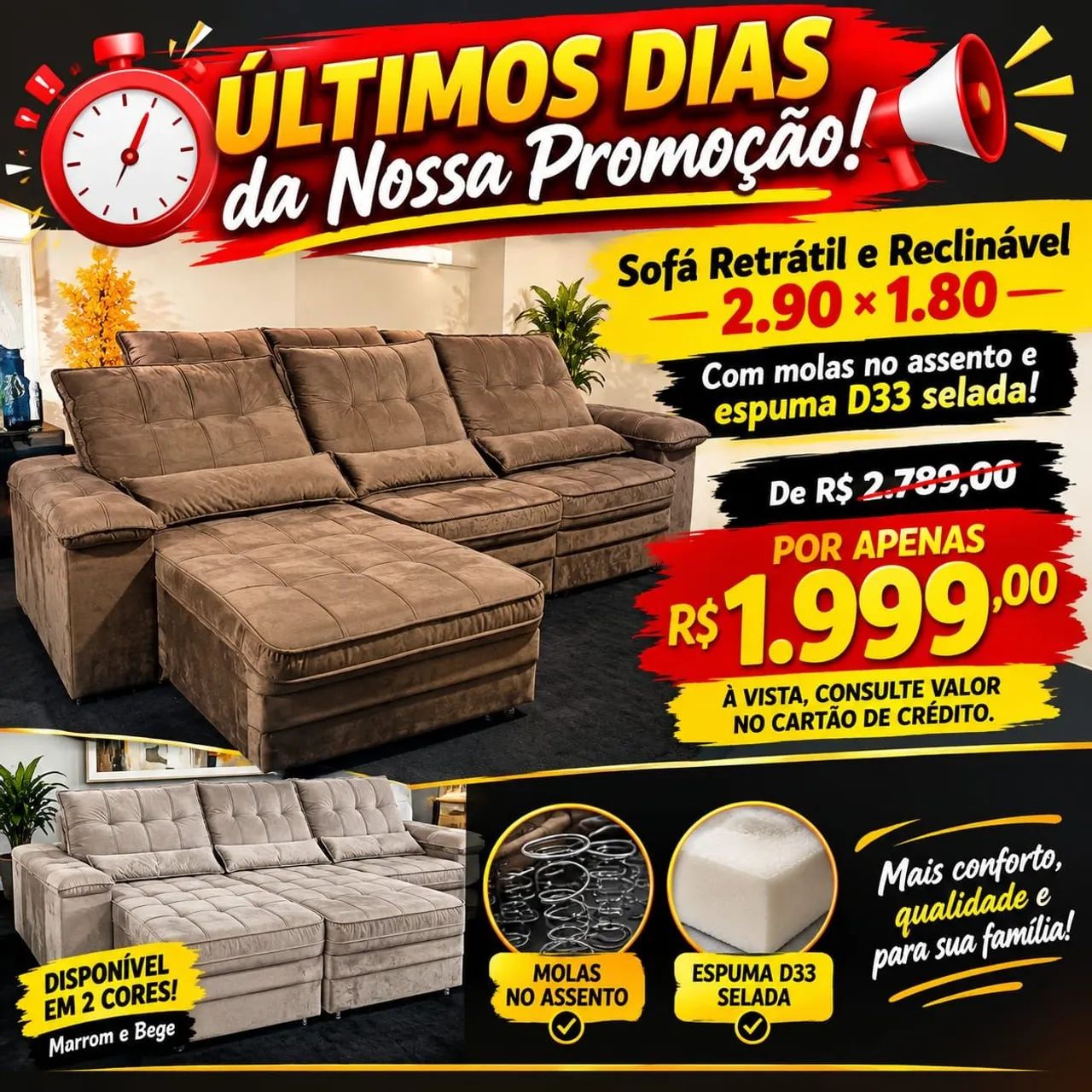 BLACK FRIDAY SOFÁ RETRÁTIL E RECLINÁVEL 2.90m 