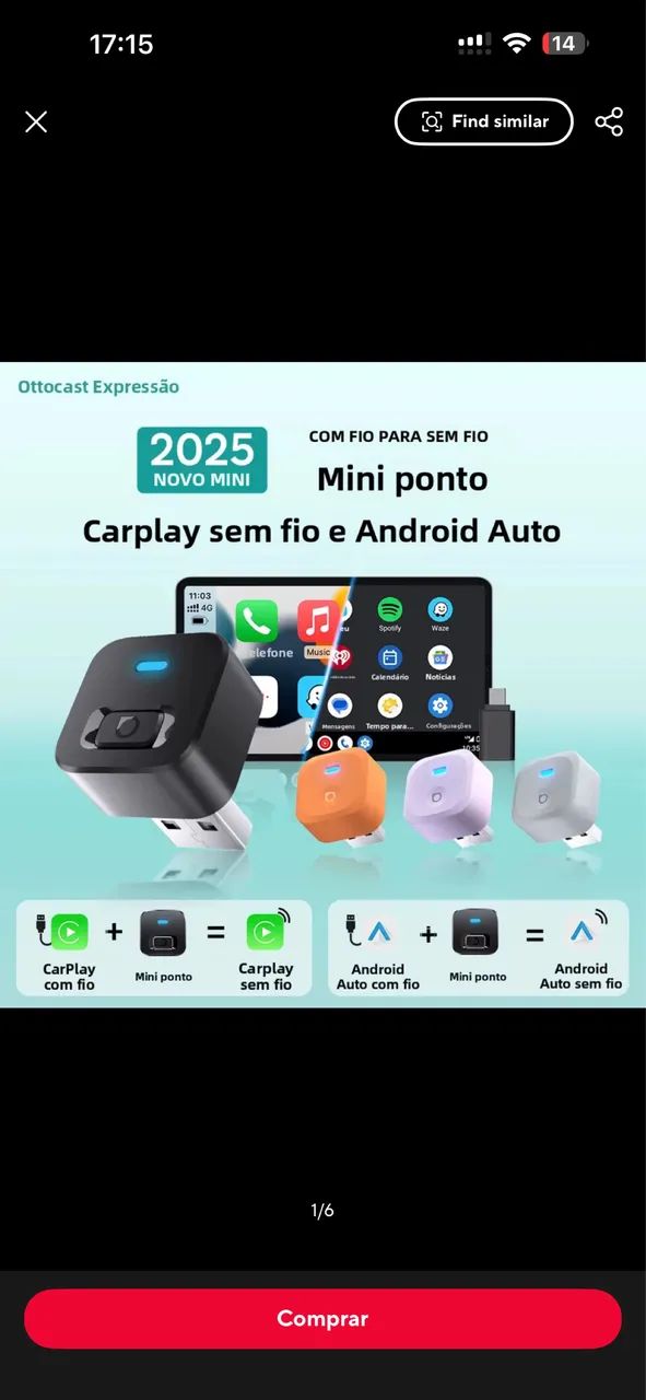 Adaptador Ottocast Android Auto e Apple Carplay sem fio - Foto 2