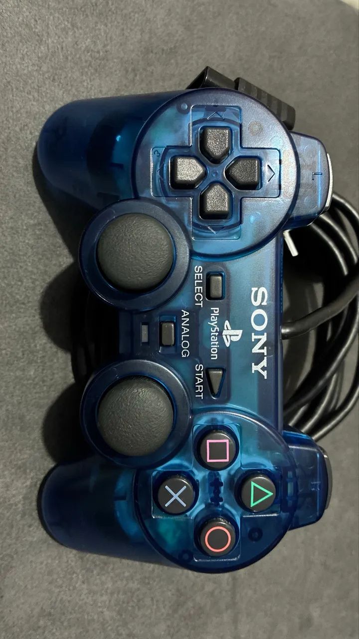 Controle PS2 Original - Azul Claro Transparente 