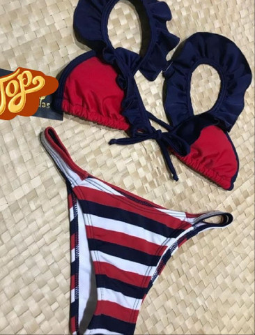 Biquíni marinheiro vermelho com listras - Foto 2