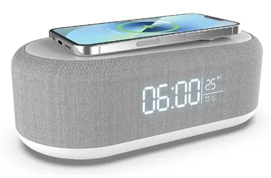 Rádio Relógio 3 em 1 (com Relógio e Alto-falante Bluetooth e carregador por indução)