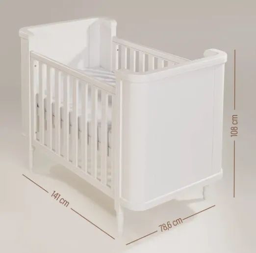 Berço TOY Arredondado | Americano 2 em 1 | Cor Branca | Madeira Maciça | Colchão Incluso