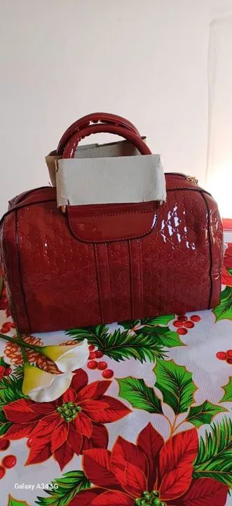 Bolsa de mão + transversal Croco - Vermelha - Foto 2