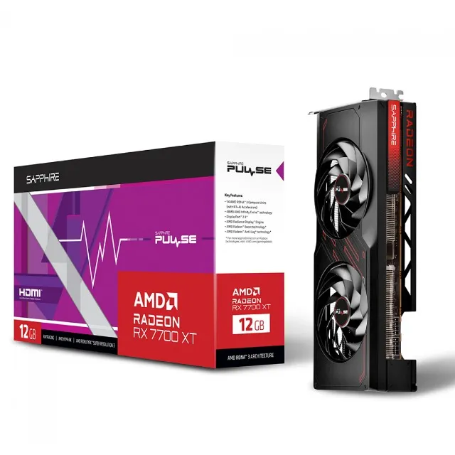 Placa de Vídeo AMD RX 7700 XT 12GB DDR6 Sapphire Pulse 192Bits 2 Anos de Garantia - WZetta