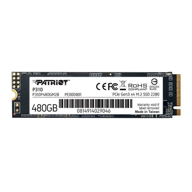 SSD Patriot 480GB NVMe P310 M.2 2280, PCIe, Leitura 1700MB/s, Gravacao 1500MB/s,