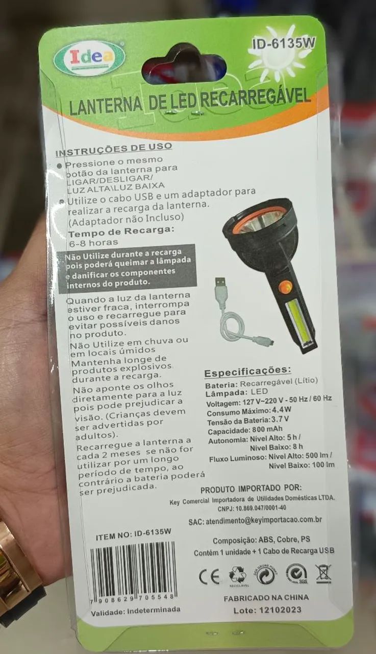 LANTERNA RECARREGAVEL 1LED/3W  ID-6135W <br> - Foto 2