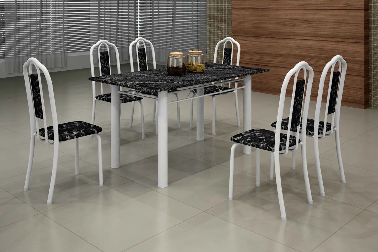 Mesa de Jantar 6 Cadeiras - Marmorizada64985889990401120