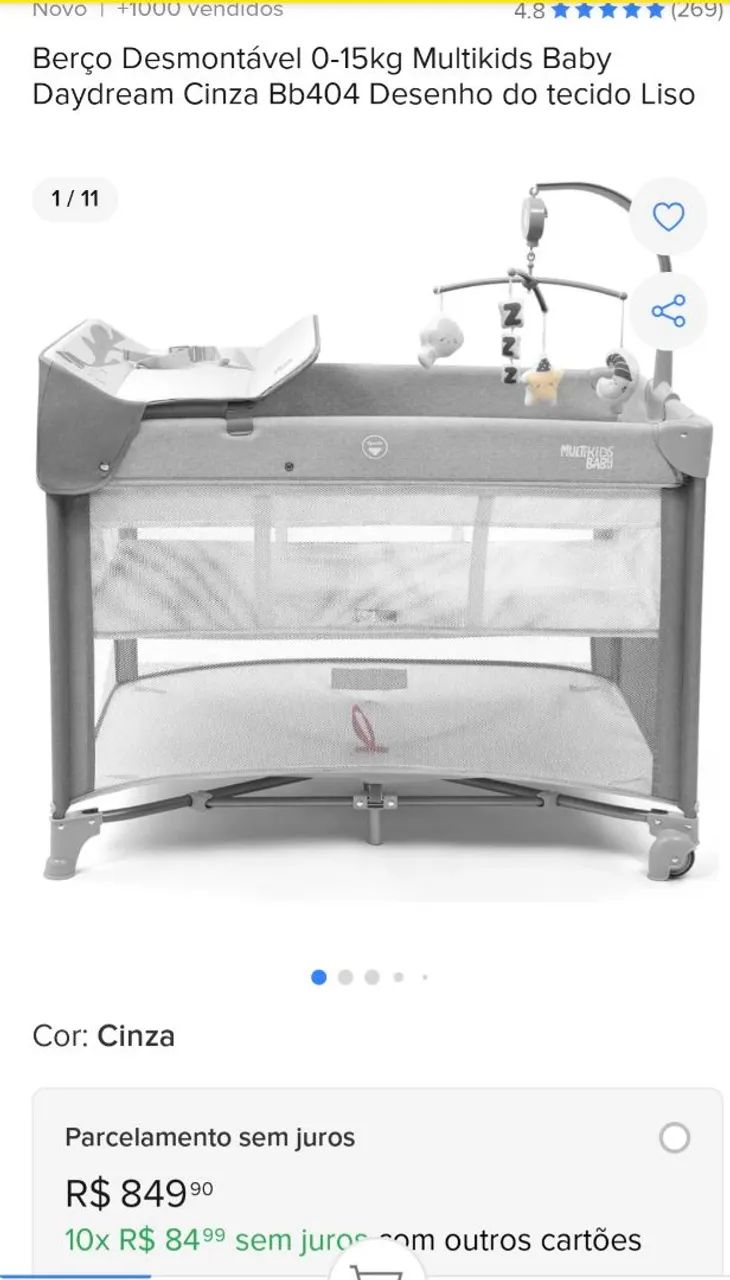 Berço Portátil Com Trocador e Móbile