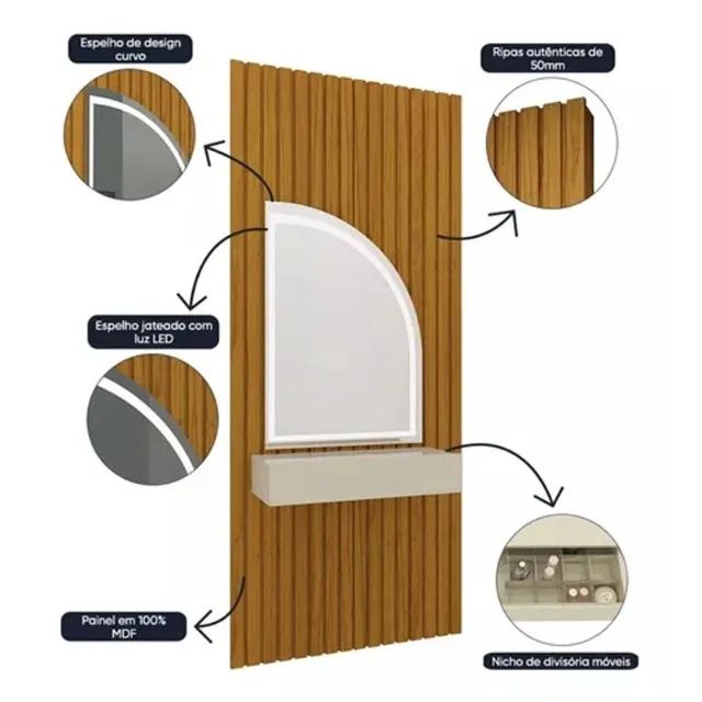 Penteadeira Com Espelho e LED Ripada Realeza - Receba Hoje - Foto 5