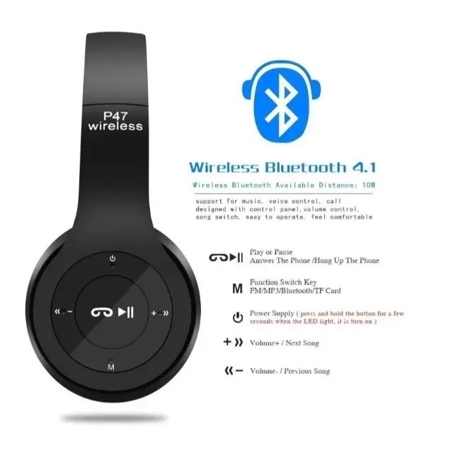 Fone de Ouvido P47 Headphone Sem Fio Estéreo Bluetooth Wireless Micro Sd 5.0 Dobrável Com  - Foto 3