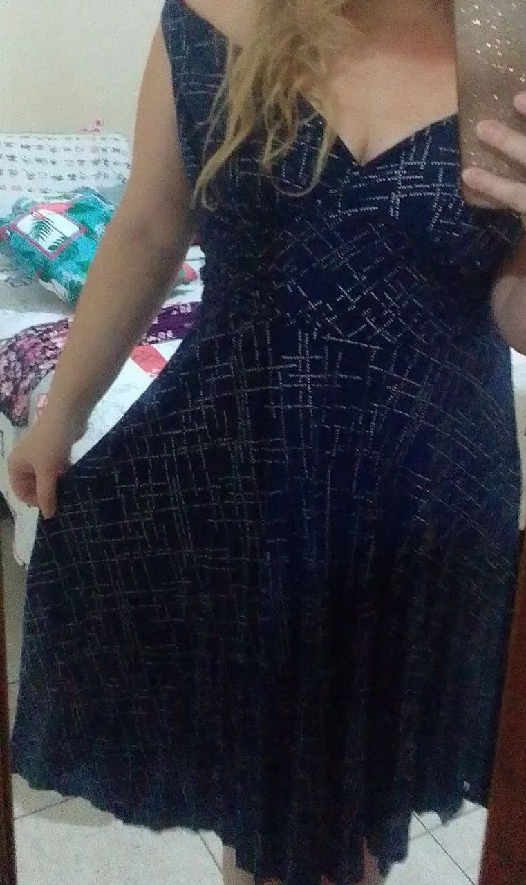 Vestido M Marinho com Prata