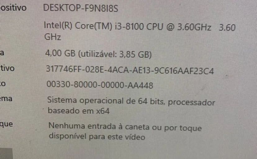 Computador Intel Core i3-8100 