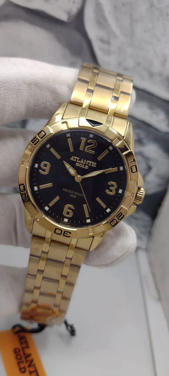 Relógio masculino Atlantis Gold Dourado luxo prova dágua banhado a ouro presente para pai - Foto 4