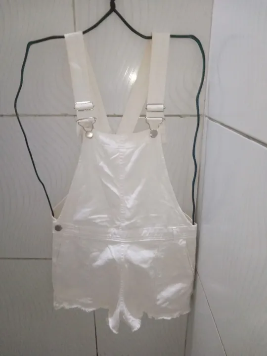 Jardineira Jeans Negapalito Branco Feminino N;44