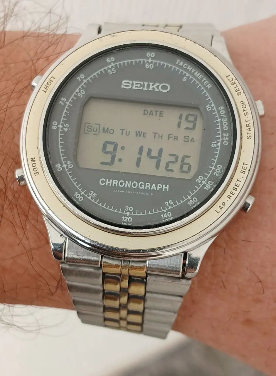 Raro Relógio antigo japonês Seiko SQ Chronograph digital anos 80 
