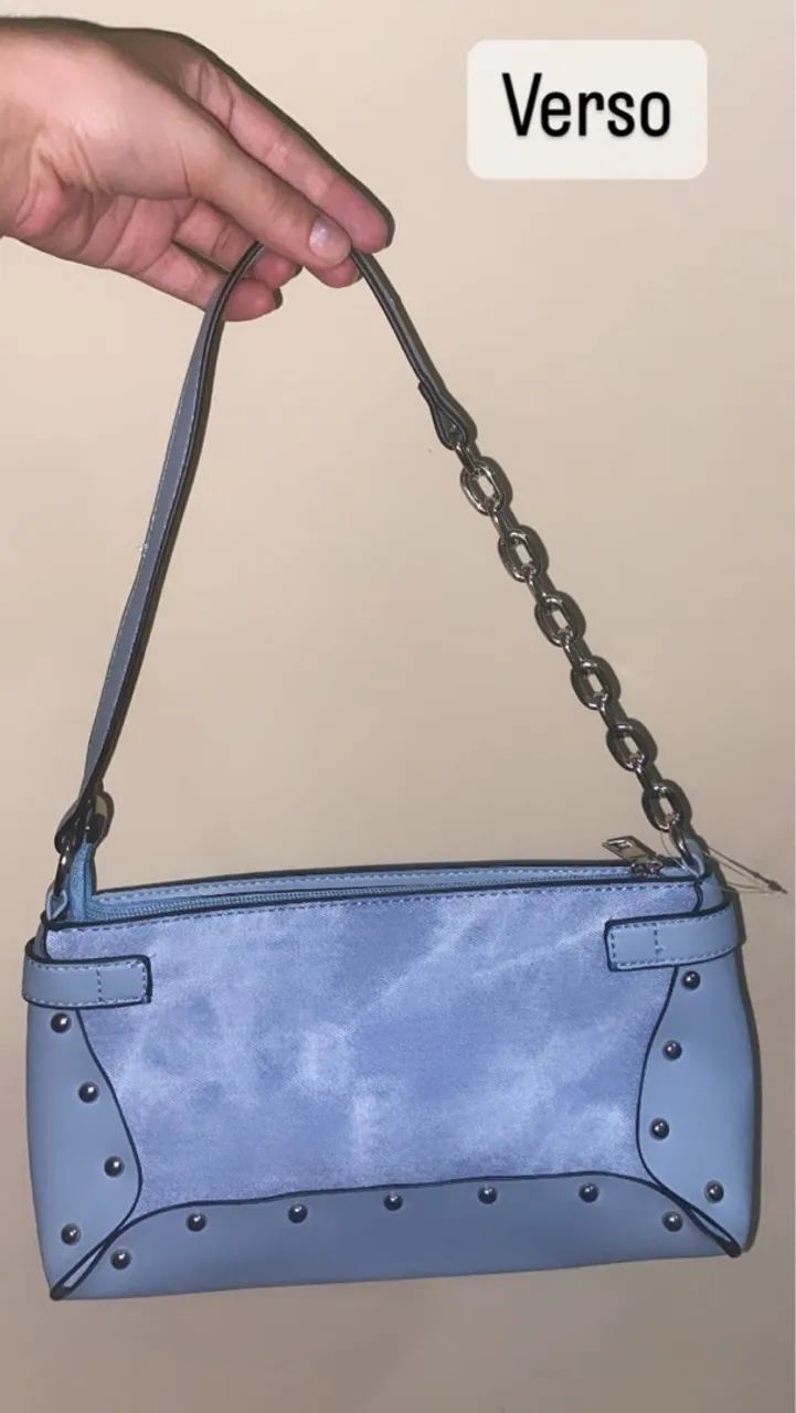 Bolsa de Ombro Azul com Detalhes - Foto 2