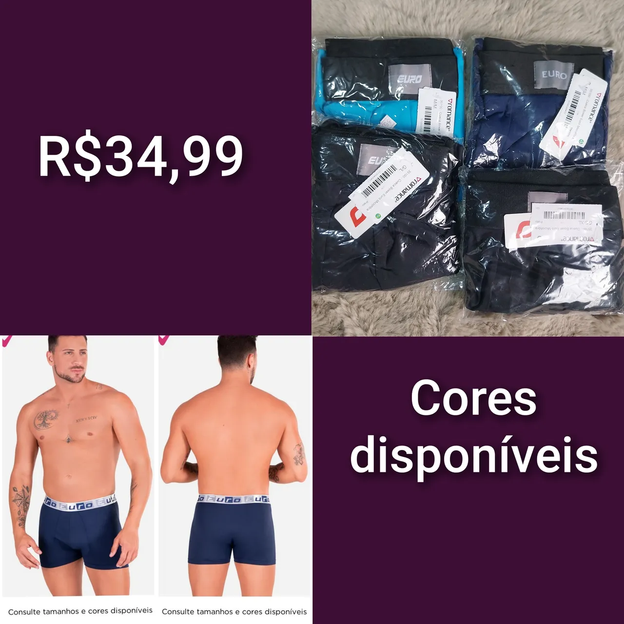 Kit Cueca Boxer Euro Romance - Cores Disponíveis
