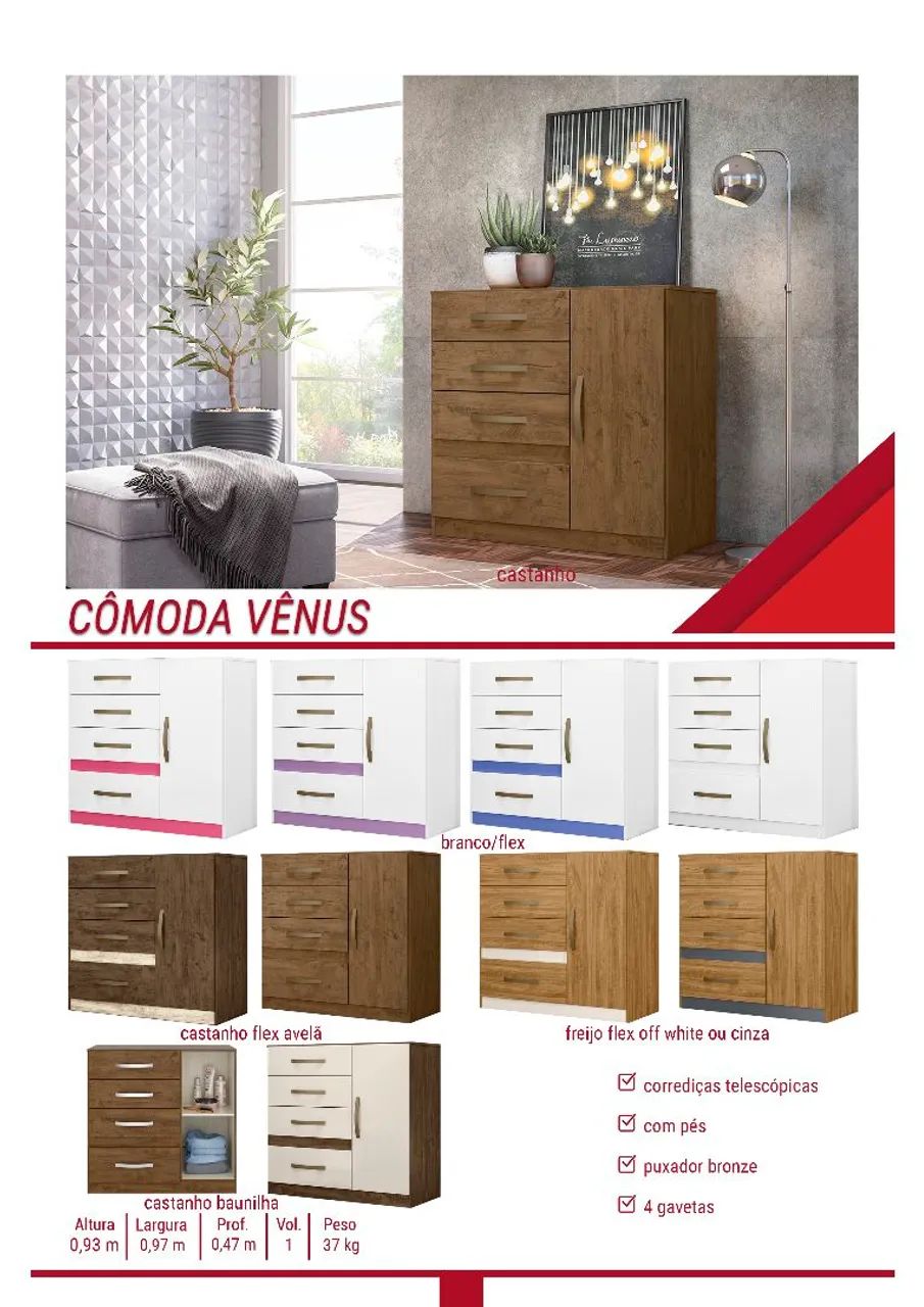 Cômoda Vênus - Várias Cores e Acabamentos