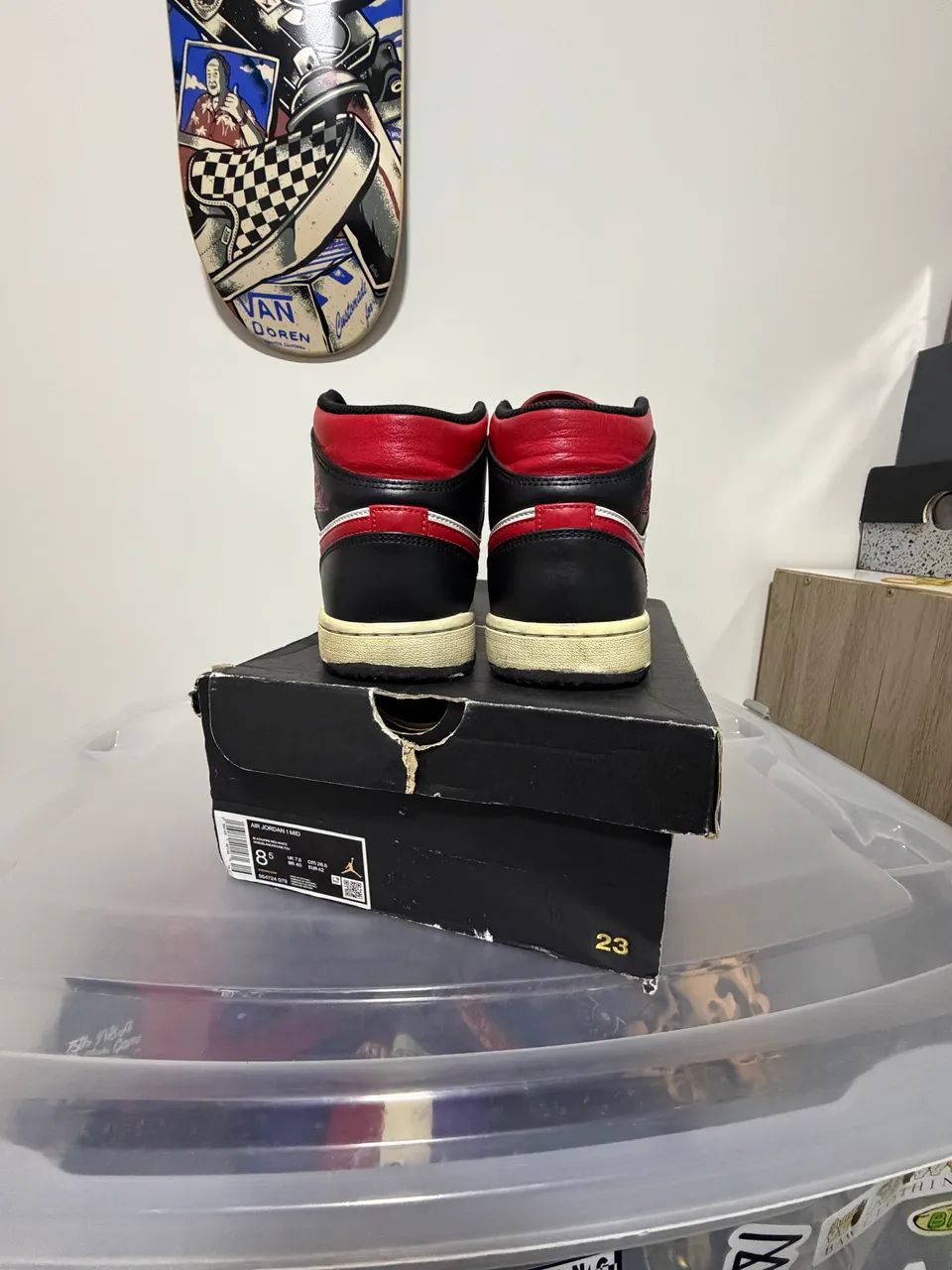 AIR JORDAN 1 MID BLACK/FIRE RED-WHITE ORIGINAL 40BR  - Foto 3