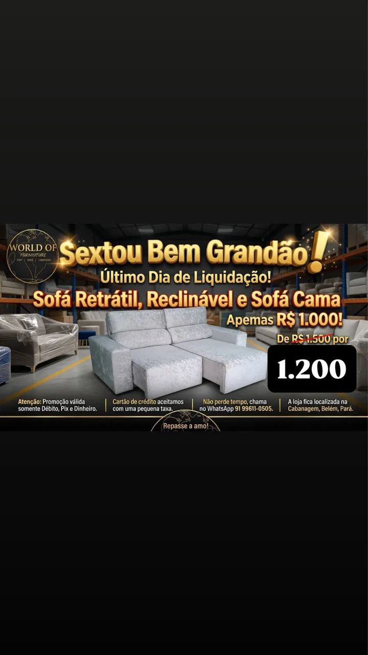 Sofá cama retrátil e reclinável 