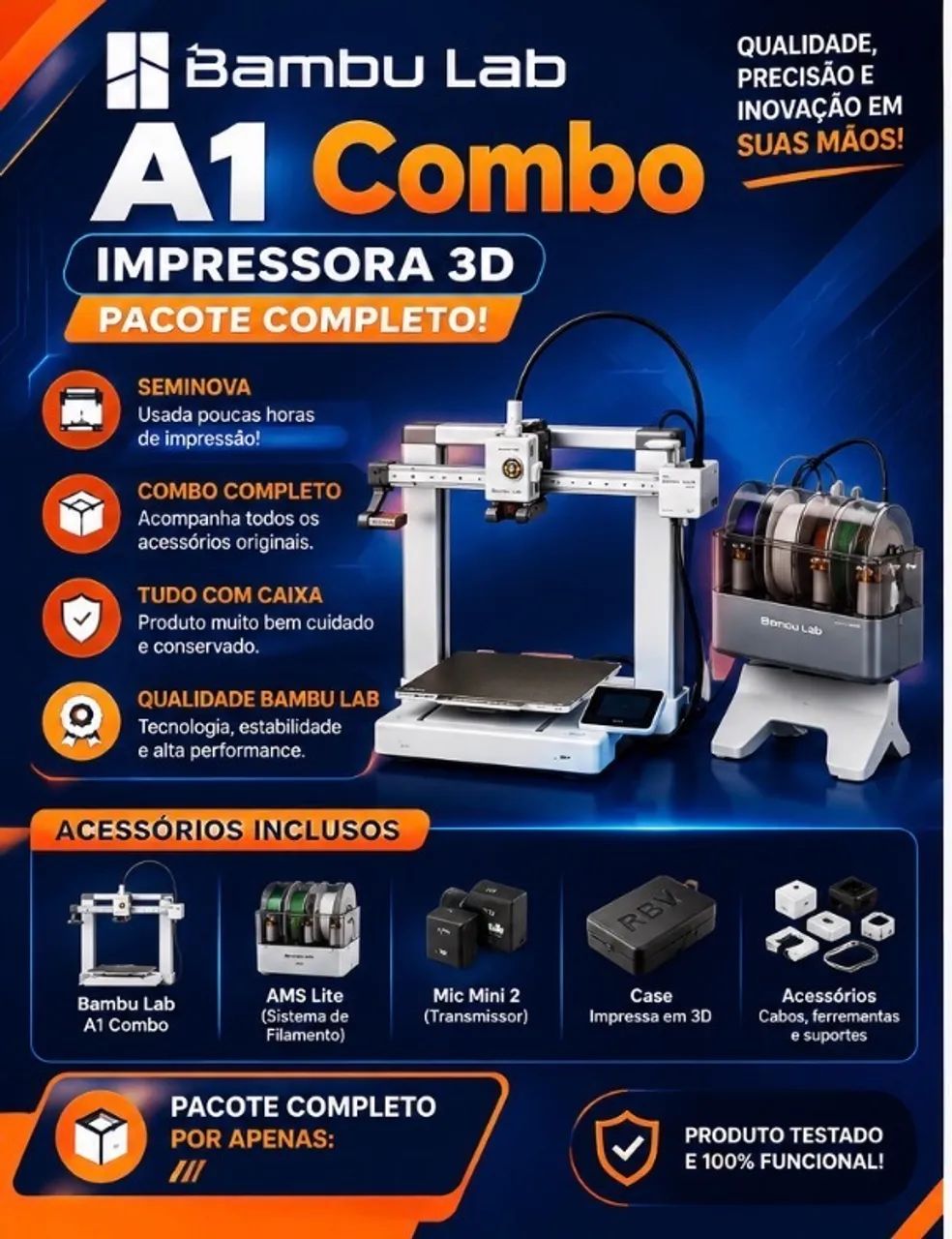 Impressora 3D Bambu Lab A1 Combo + AMS Lite - Nova - Foto 3
