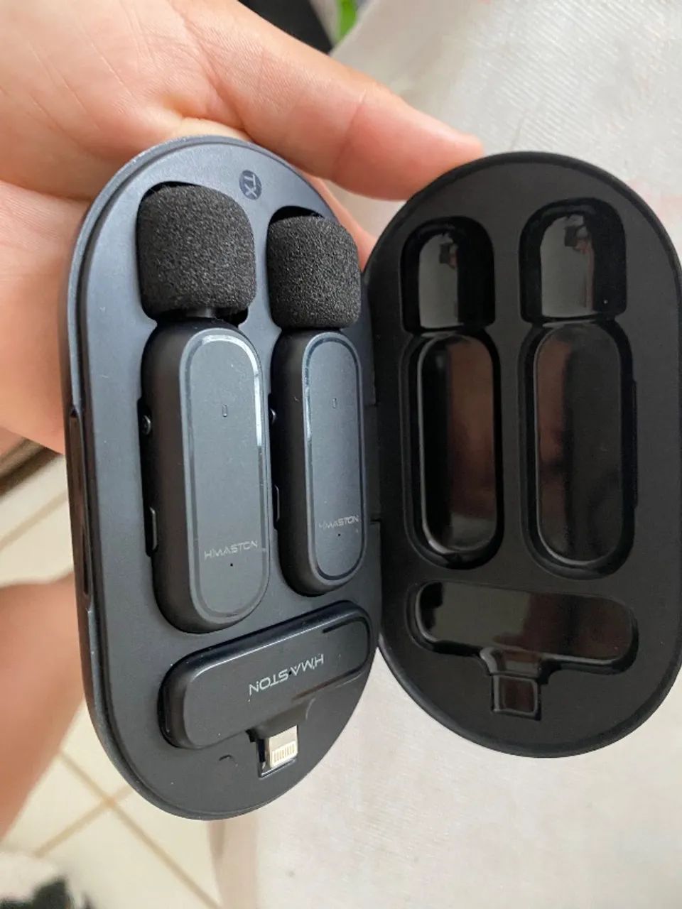 Microfone de lapela duplo para IPhone Hmaston