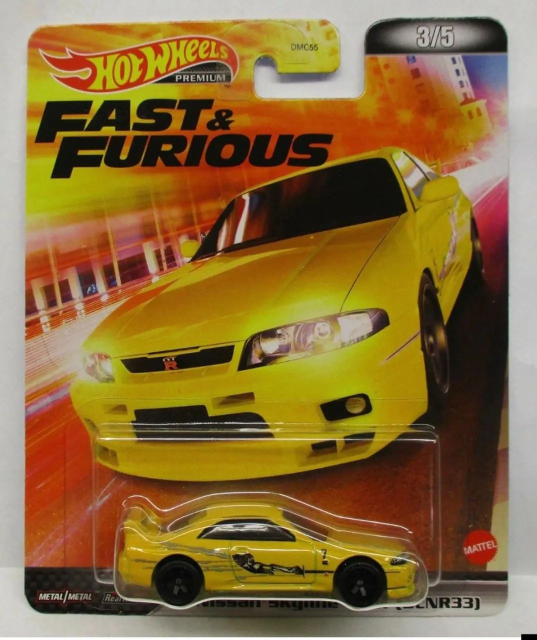 Hot Wheels Premium Velozes e Furiosos 2022 Nissan Skyline GT-R BCNR 33 Amarelo 3/5