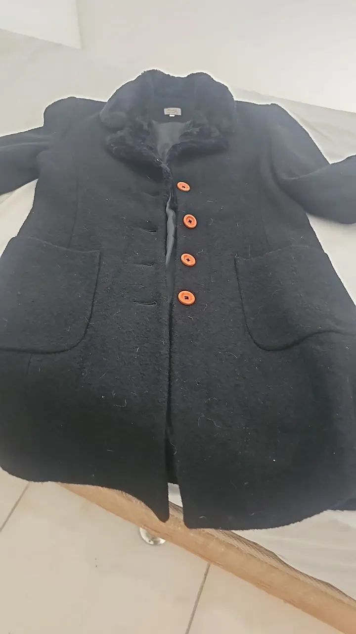 Sobretudo Lã Importado Coreano Premium Preto Pelo M 