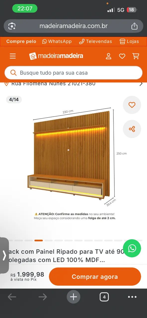 Painel Ripado TV 230x250cm