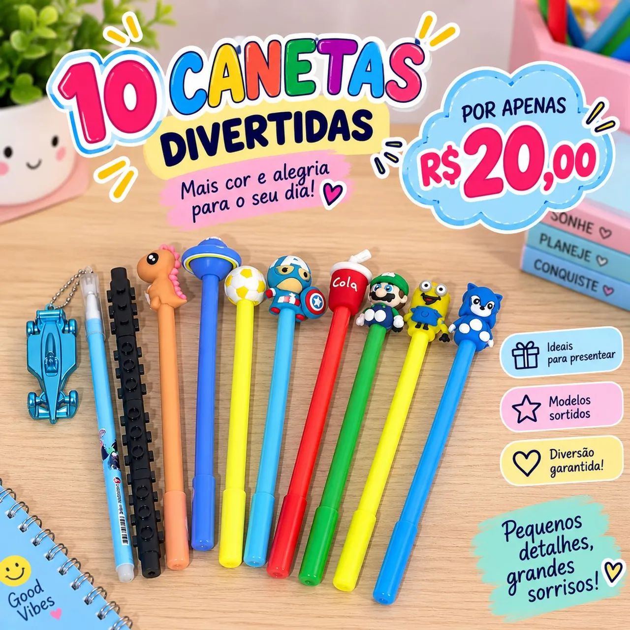 Kit com 10 canetas divertidas - Foto 3