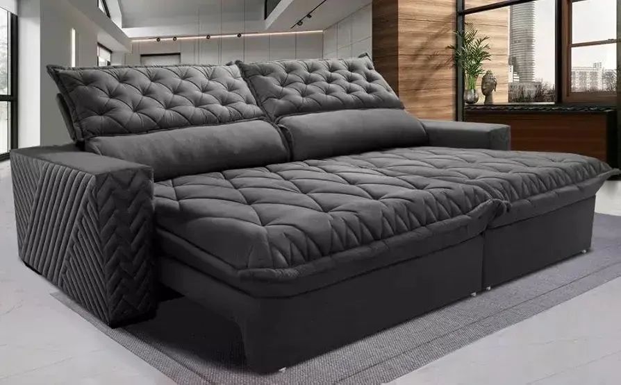 Sofá Retrátil e Reclinável 2,95m Molas Ensacadas Cama inBox Spazus com Bordado 3D Velusoft