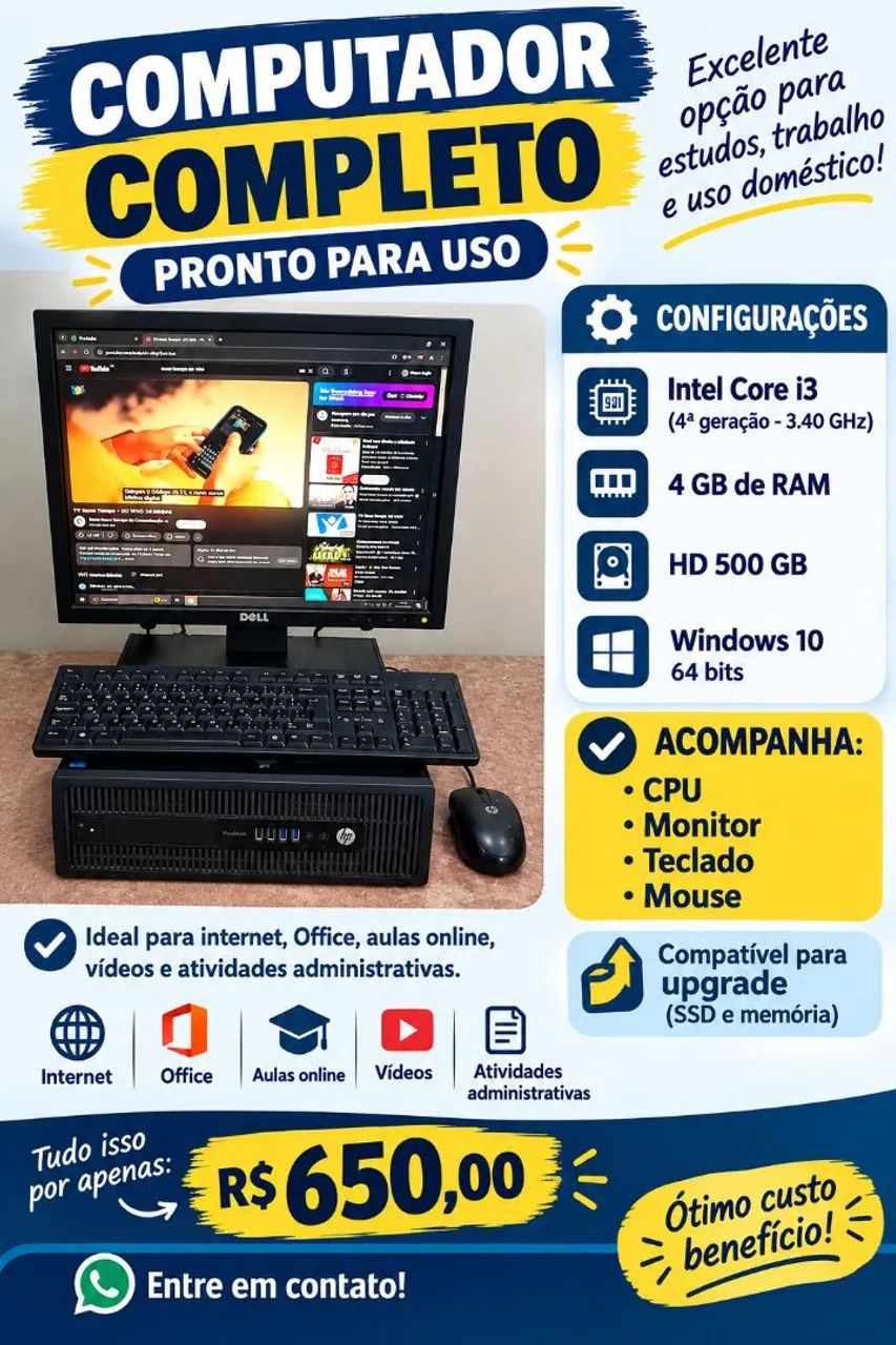 Computador Completo i3 - Pronto para Uso