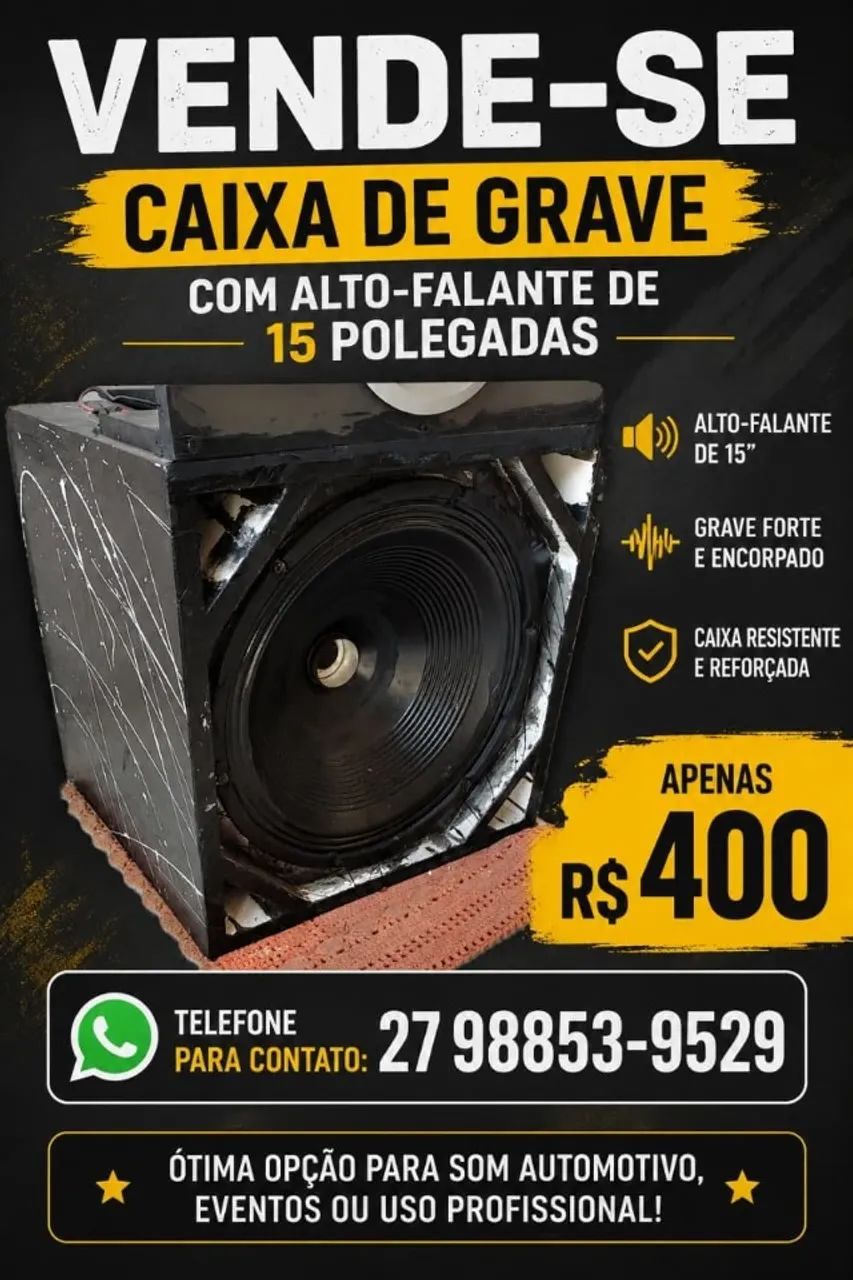 Caixa de grave com alto-falante de 15 polegadas <br>Valor r$ 400