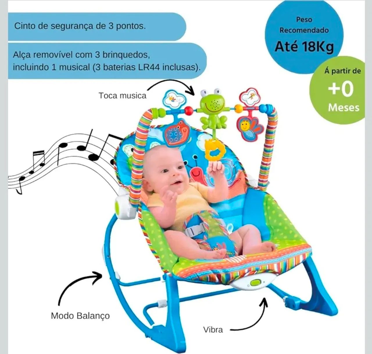 Cadeira de Descanso Musical FunTime Sapo - Foto 3