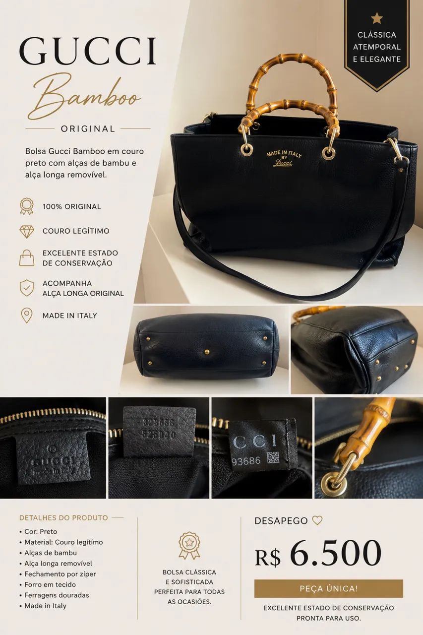 Bolsa Gucci Bambu Shopper Tote Original - Foto 4