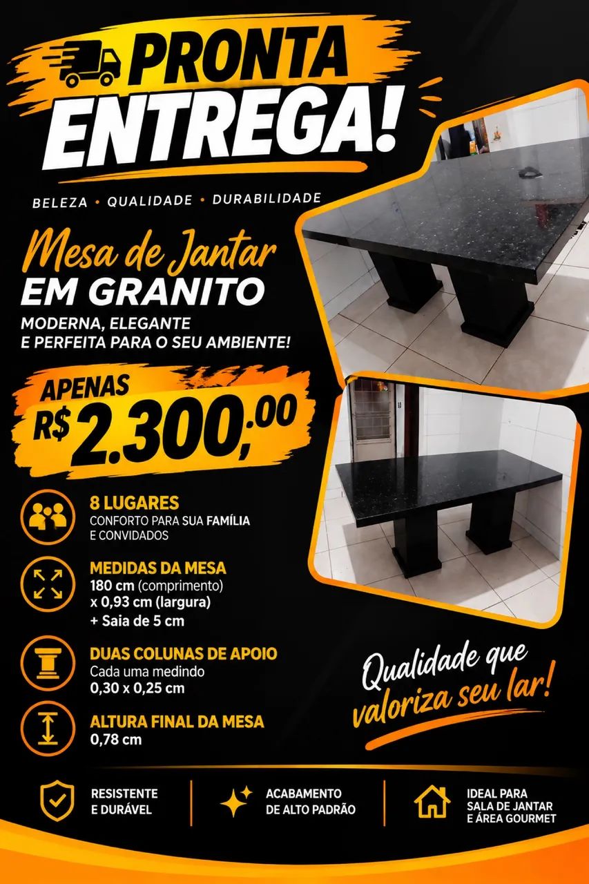 Mesa de Jantar em Granito Verde Ubatuba PRONTA ENTREGA