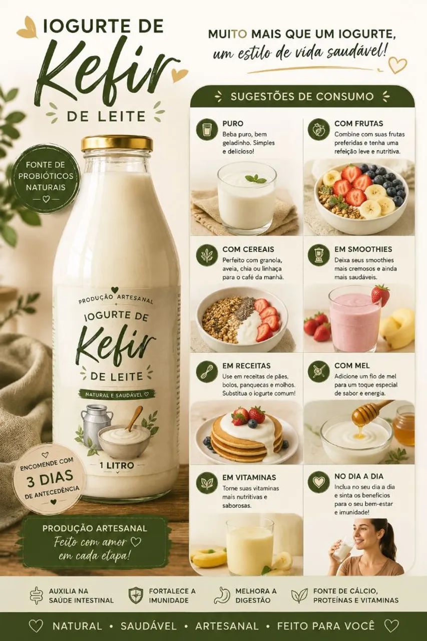 IOGURTE DE KEFIR DE LEITE ARTESANAL