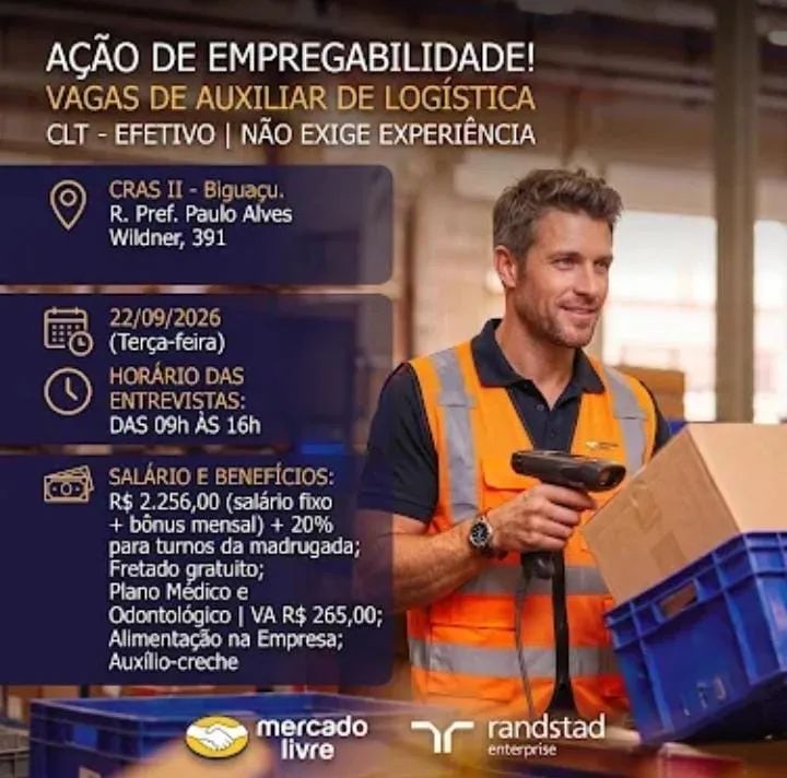 Auxiliar de logística (Representante de envios) | Mercado Livre em Gov Celso Ramos 