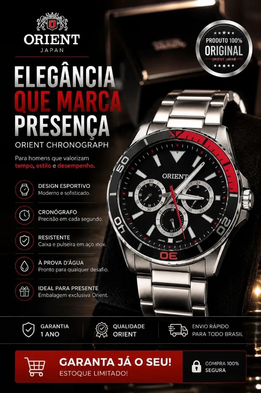 Relógio Orient Masculino de Aço Prata com Fundo Preto