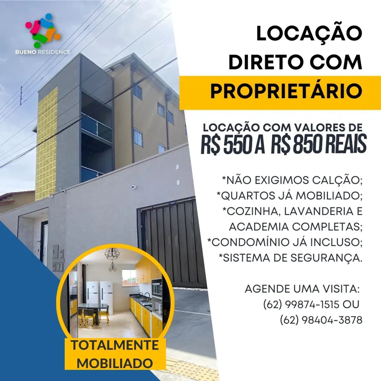 Quartos mobiliados com e sem suíte