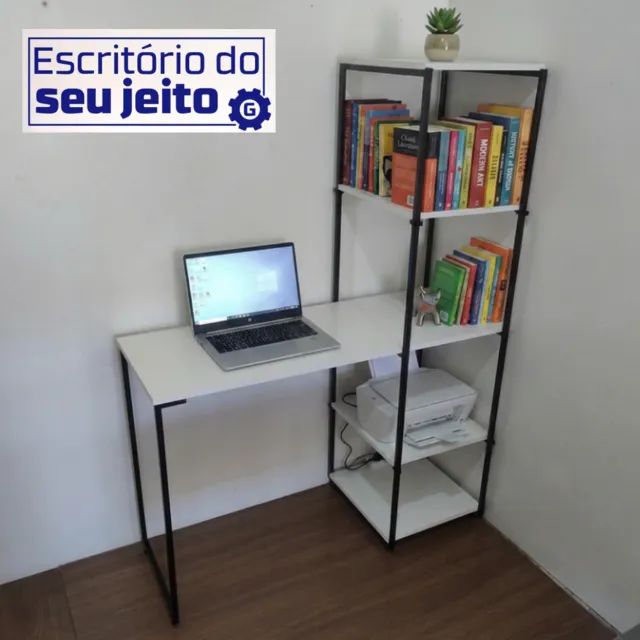 Escrivaninha Industrial NOVA Mesa com Estante Multiuso para Computador Notebook de Estudo - Foto 3