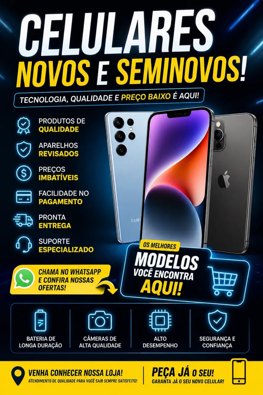 Celulares novos e seminovos! ? Ótimos preços, qualidade e modelos incríveis. Chame!