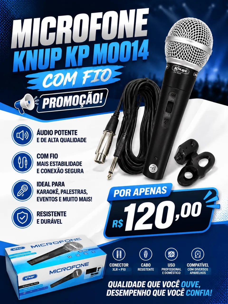 Microfone Knup kp M0014 com fio promoção 