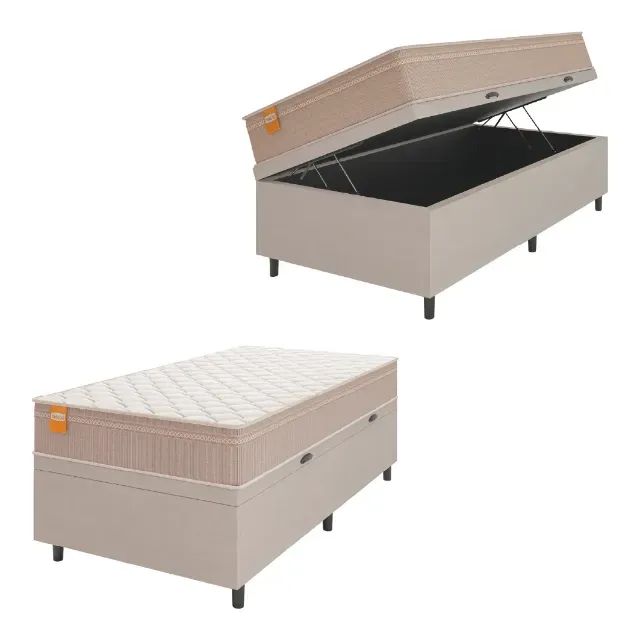 Cama Solteiro Completa Box + Colchão e Baú Novo