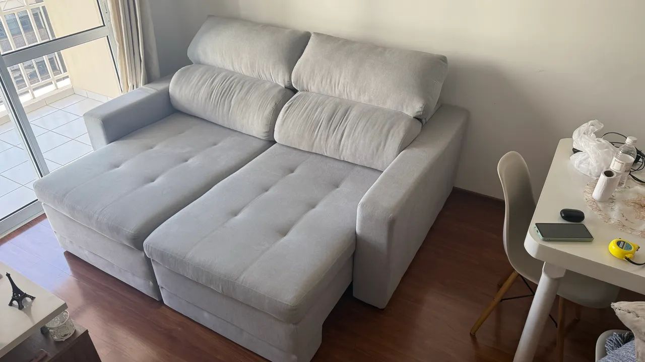 Sofá retrátil/ reclinável linho cinza 1,90x1,10m - Foto 2