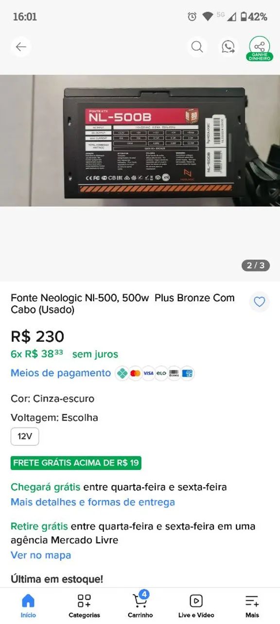 Fonte gamer 80 Plus 