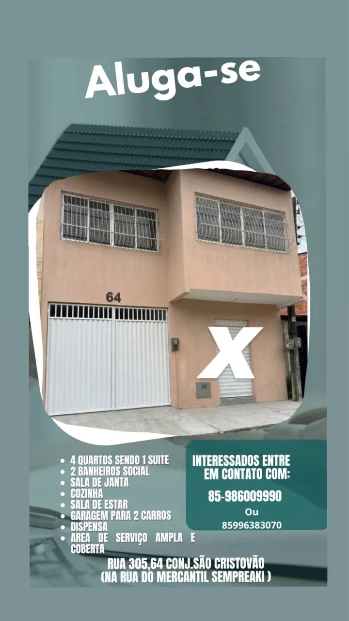 Aluga casa ampla conjunto São Cristóvão 