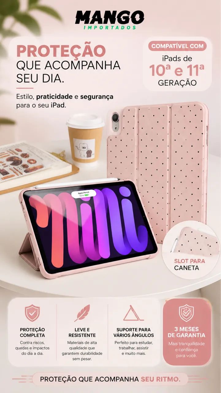 Capa de Proteção para iPad 10 e 11 - Rosa em Poá  - Foto 2