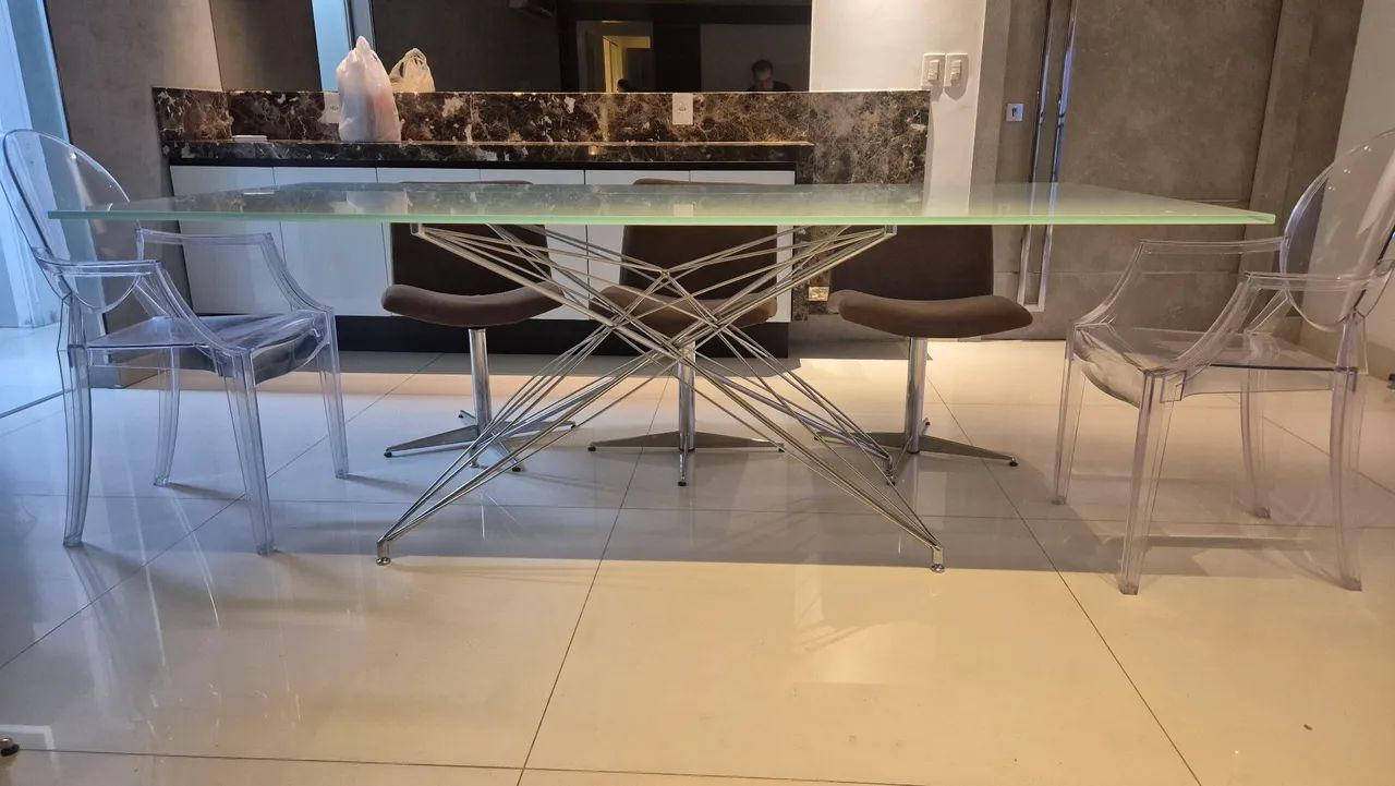 Mesa de jantar moderna em vidro e aço cromado - 2 m × 1 m - Foto 4